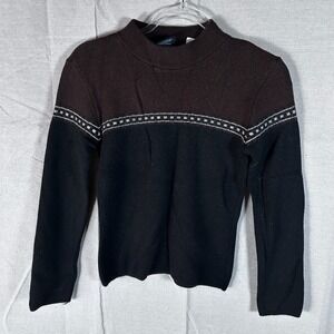 EIR Womens 100% Wool Mock Neck‎ Sweater Brown Black Colorblock Made in Canada M
